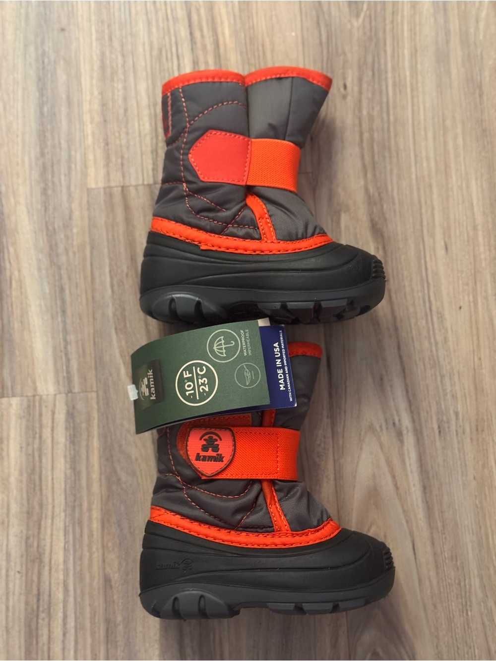 Kamik Kids Orange and Gray Strap Snow Boots